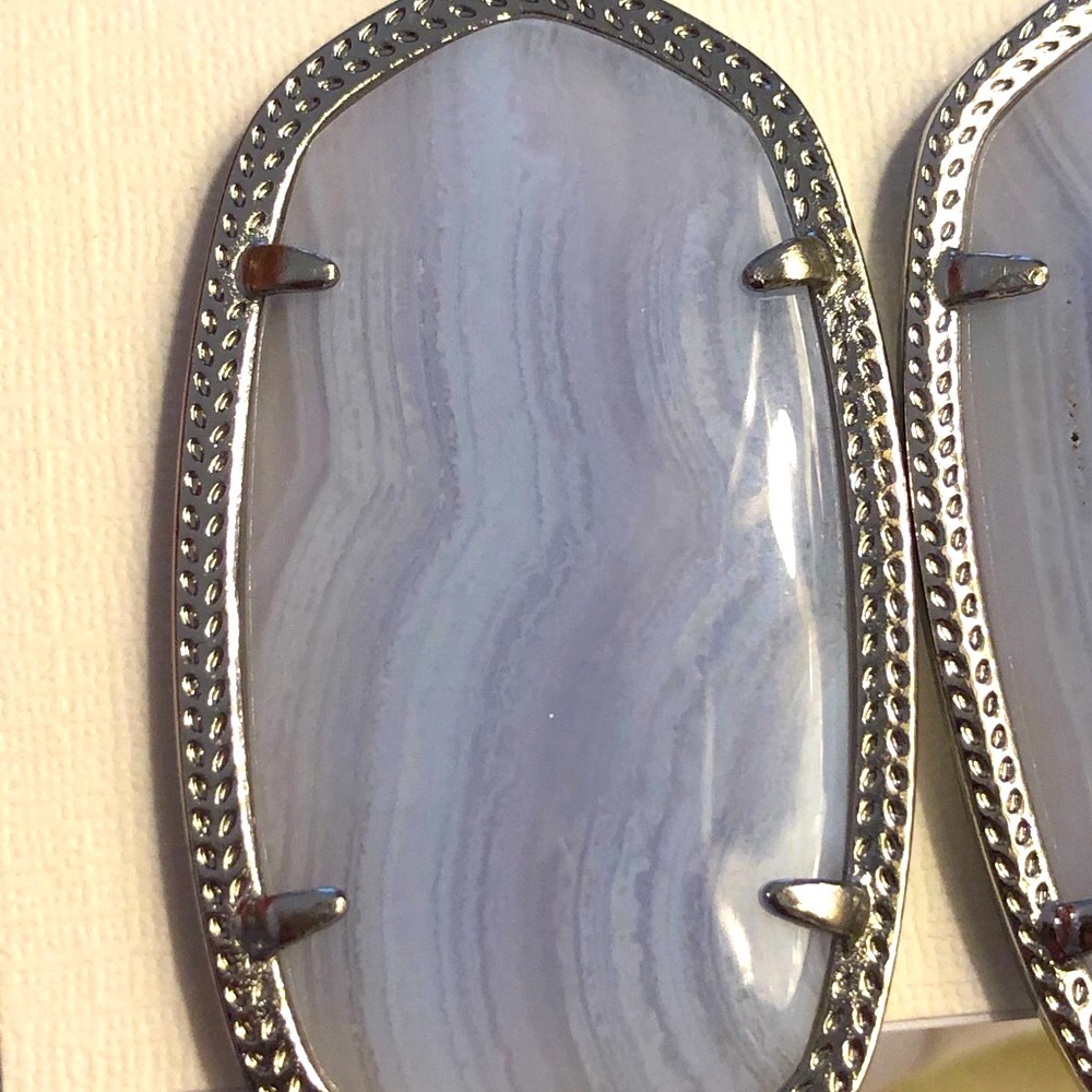 NWT Kendra Scott RARE & Retired Danielle Earrings Blue Lace Agate & Silver W😍W - Picture 7 of 12
